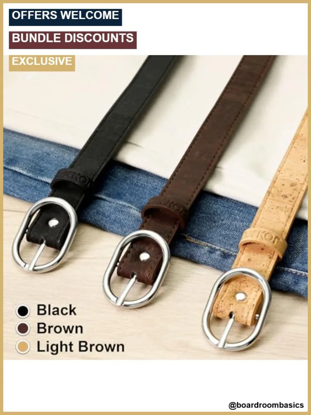 Vegan Leather Cork Belt - Women's Dress Belt, 0.98